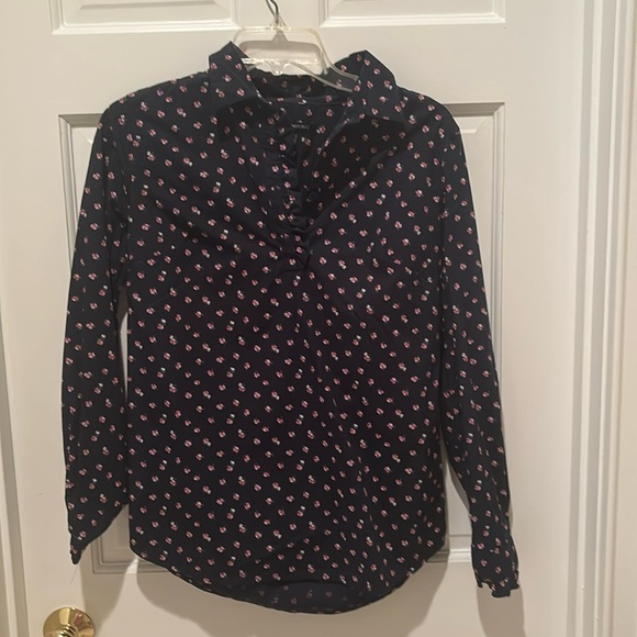 Banana Republic Half Button Down Shirt Navy with Flowers Size Small - Picture 1 of 4